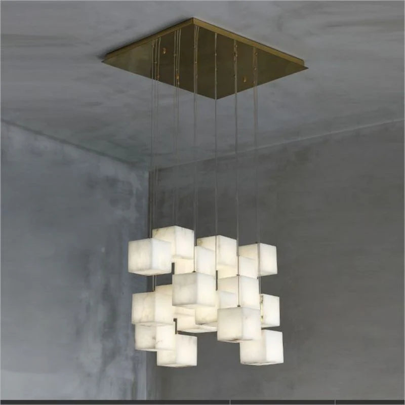Gavin Alabaster Cube Foyer Staircase Long Chandelier 7/ 9/ 12/ 18/ 25/ 36 Lights